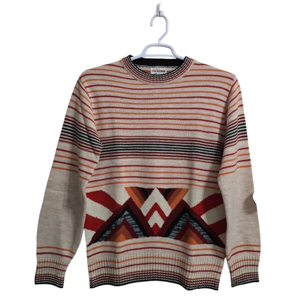 Collageman Vintage 70s Striped Geometric Acrylic Sweater Sz S
